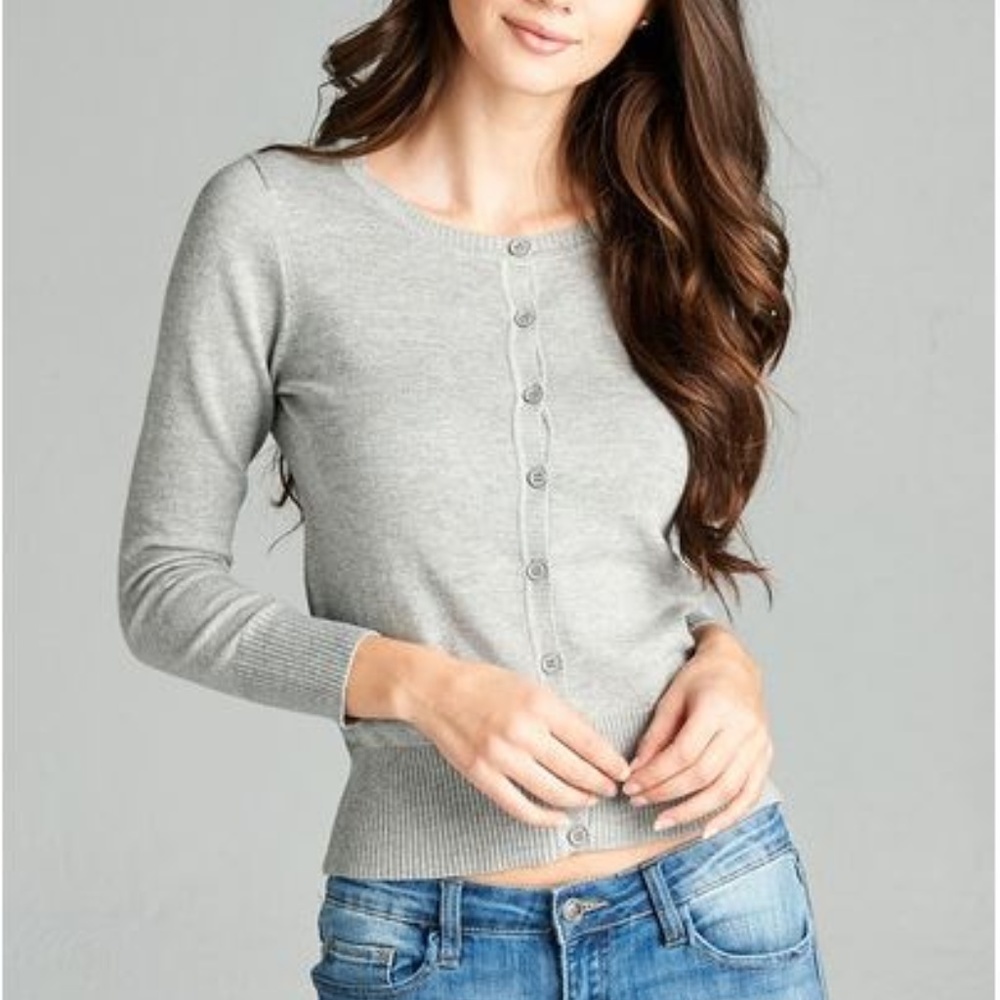 REBEL B GRAY CREW NECK BUTTON UP CARDIGAN